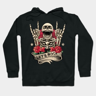 Lets Rock Rock&Roll Skeleton Hand Vintage Retro Rock Concert Hoodie